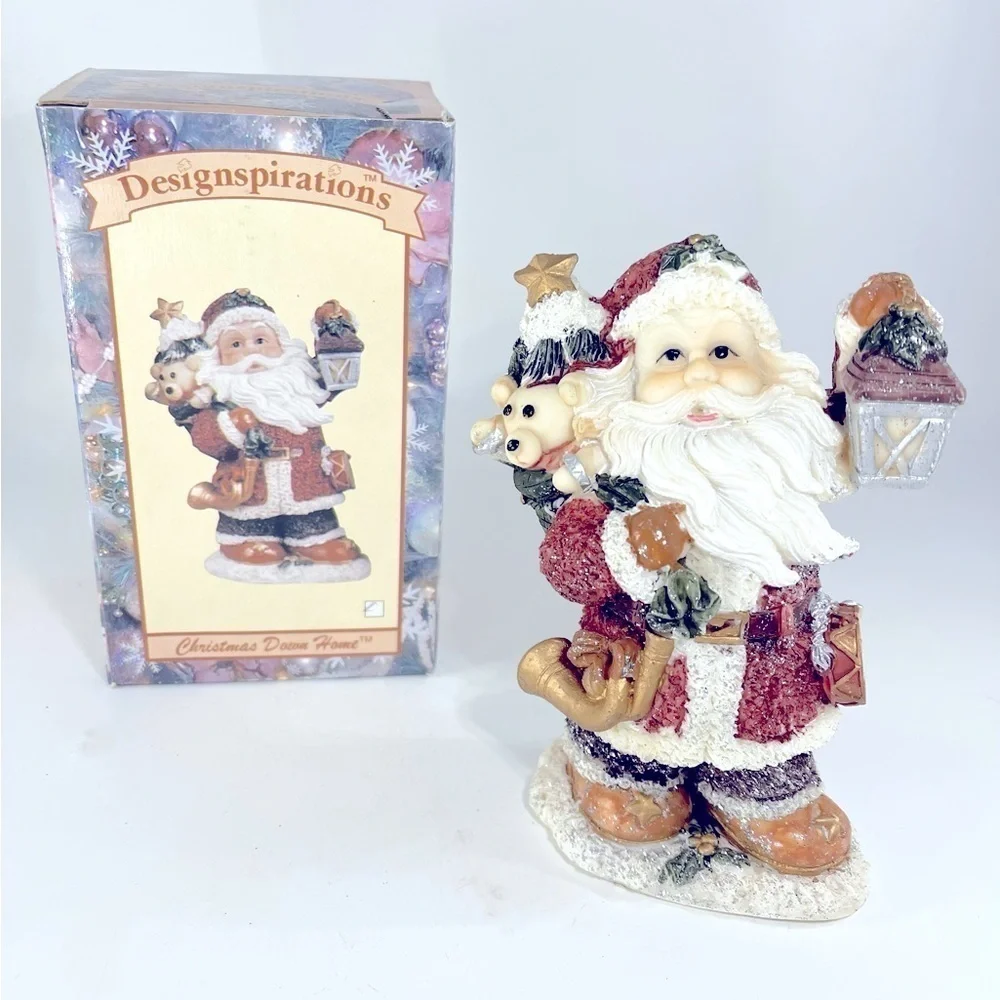 Designspirations Santa Claus Figurine 5.5” Resin Sugar Flocked Sparkling FLAW